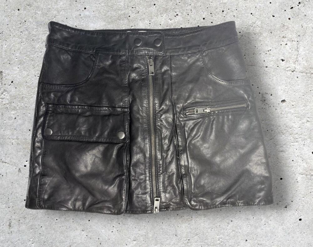 Walter Baker Leather Mini Skirt Size 0 Black Lambskin Moto Utility Zip